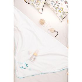 Ecocotton Turna %100 Organik Pamuk Penye Baskılı Beyaz Turkuaz 100x100 cm Bebek Battaniyesi