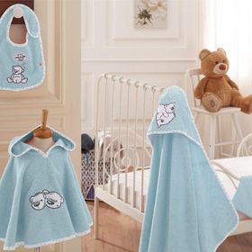 Ecocotton Twin Bears Mavi Bebek Organik Panço Seti
