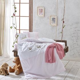 Ecocotton Twinbears Pembe Bebek Nevresim Takımı