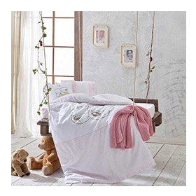 Ecocotton Twinbears Pembe Bebek Nevresim Takımı