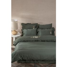 Ecocotton Vanya %100 Organik Pamuk Saten Aplike Nakışlı Yeşil 240x220 cm Battal Boy Nevresim Takımı