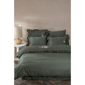 Ecocotton Vanya %100 Organik Pamuk Saten Aplike Nakışlı Yeşil 240x220 cm Battal Boy Nevresim Takımı