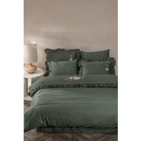 Ecocotton Vanya %100 Organik Pamuk Saten Aplike Nakışlı Yeşil 240x220 cm Battal Boy Nevresim Takımı