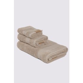 Ecocotton Venüs Bej %100 Organik Pamuk Çizgi Bordürlü 3 Parça Havlu Seti