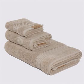 Ecocotton Venüs Bej %100 Organik Pamuk Çizgi Bordürlü 3 Parça Havlu Seti