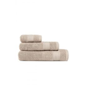 Ecocotton Venüs Bej %100 Organik Pamuk Çizgi Bordürlü 3 Parça Havlu Seti
