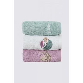Ecocotton Verona %100 Organik Pamuk Nakışlı Lila Krem Mint 30x50 cm Kurulama Havlusu