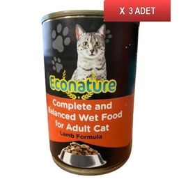 Econature Kuzu Etli Konserve Yetişkin 3 x 400 gr Kedi Maması