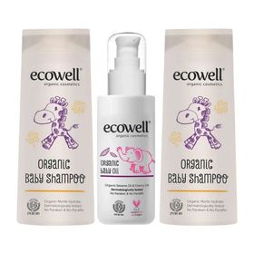 Ecowell Organik 2x300 ml Bebek Şampuanı + Organik 100 ml Bebek Yağı Seti