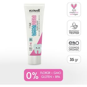 Ecowell Organik & Vegan Sertifikalı Karadut Özlü, 6 Ay ve Sonrasına Uygun 35 gr Florürsüz Çocuk Diş Macunu