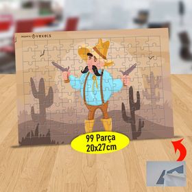 ED2C Kaktüsler ve Meksikalı Kovboy 99 Parça Puzzle Yapboz Tablo