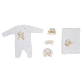 Eda Baby 7712 0-3 Ay Çiçekli Lüx 5'li Hastane Çıkış Seti
