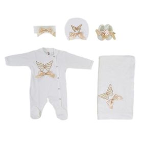 Eda Baby 7712 0-3 Ay Çiçekli Lüx 5'li Hastane Çıkış Seti