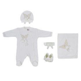 Eda Baby 7712 0-3 Ay Çiçekli Lüx 5'li Hastane Çıkış Seti
