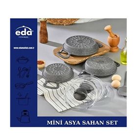 Eda EDA-ZK901 Gri Asya 3'lü Granit Cam Kapaklı Döküm Sahan Seti