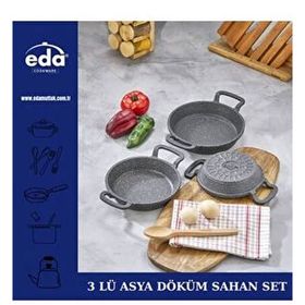 Eda EDA-ZK901 Gri Asya 3'lü Granit Cam Kapaklı Döküm Sahan Seti