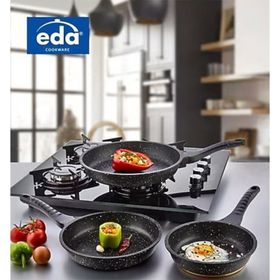 Eda Siyah 3 Parça Aluminyum Granit Döküm Tava Seti