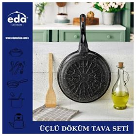 Eda Siyah 3 Parça Aluminyum Granit Döküm Tava Seti