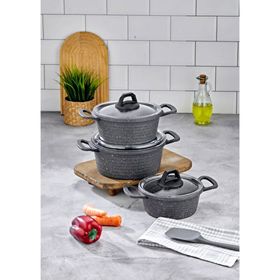 Eda ZK-049 Zetra 3'lü Gri Granit Derin Tencere Seti