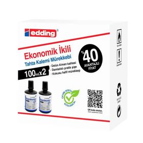 Edding 100 ml 2'li Kutu Siyah Tahta Kalemi Mürekkebi