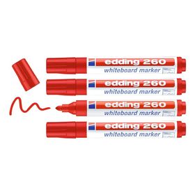 Edding 260 Kırmızı 4'lü Set Yuvarlak Uç 1,5-3 mm Beyaz Yazı Tahtası