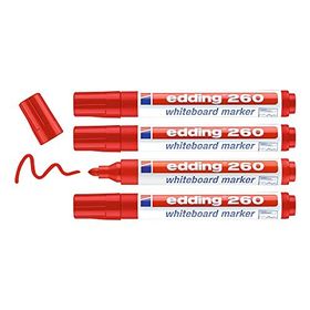 Edding 260 Kırmızı 4'lü Set Yuvarlak Uç 1,5-3 mm Beyaz Yazı Tahtası