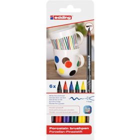Edding 4200 Siyah Kırmızı Mavi Yeşil Sarı Kahverengi 1-4 mm Fırça Uçlu 6 Adet Porselen Kalemi