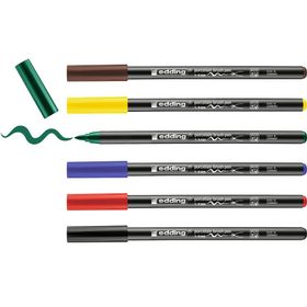 Edding 4200 Siyah Kırmızı Mavi Yeşil Sarı Kahverengi 1-4 mm Fırça Uçlu 6 Adet Porselen Kalemi