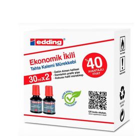 Edding Ekonomik İkili Kırmızı 2x30 ml Tahta Kalemi Mürekkebi