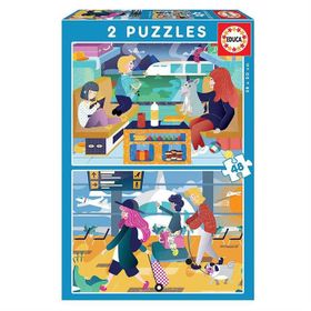 Educa 18604 2x48 Havaalanı ve Tren Ahşap Puzzle