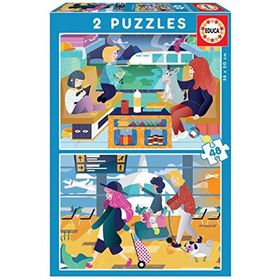 Educa 18604 2x48 Havaalanı ve Tren Ahşap Puzzle