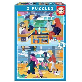Educa 18604 2x48 Havaalanı ve Tren Ahşap Puzzle
