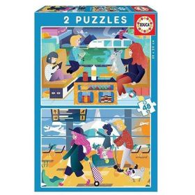 Educa 18604 2x48 Havaalanı ve Tren Ahşap Puzzle