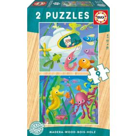 Educa 2x9 Parça Aquatic Animals Ahşap Puzzle