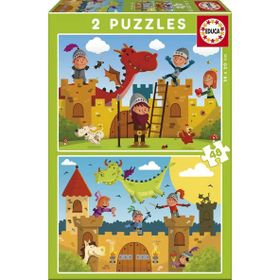 Educa EDU-17151 2x48 Parça Dragons and Knights Çocuk Puzzle Karton