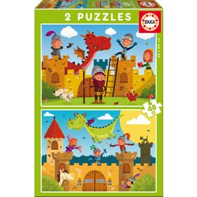 Educa EDU-17151 2x48 Parça Dragons and Knights Çocuk Puzzle Karton