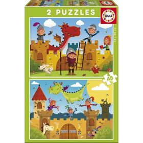 Educa EDU-17151 2x48 Parça Dragons and Knights Çocuk Puzzle Karton
