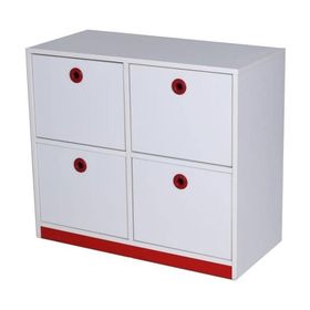 Edutoys Beyaz Kırmızı 4 Çekmeceli Dolap