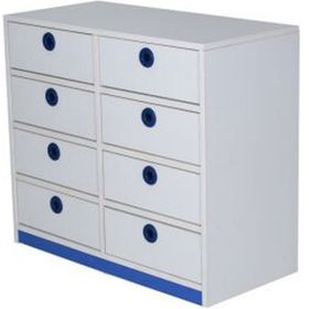 Edutoys Beyaz Mavi 8 Çekmeceli Dolap