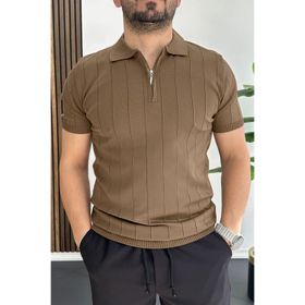 Edwox Açık Kahve Edw452 Erkek Slim Fit Fermuarlı Polo Yaka Tişört