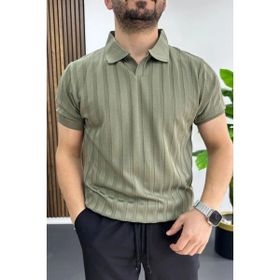 Edwox Açık Yeşil EDW453 Erkek Açık Yaka Desenli Tişört