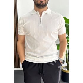 Edwox Beyaz EDW452 Erkek Slim Fit Fermuarlı Polo Yaka Tişört