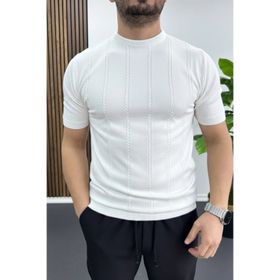 Edwox Beyaz EDW454 Erkek Bisiklet Yaka Desenli Tişört
