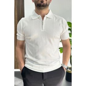 Edwox Beyaz EDW457 Erkek Desenli Polo Yaka Tişört