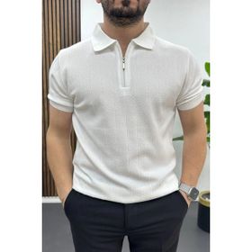 Edwox Beyaz EDW462 Erkek Nokta Desenli Polo Yaka Tişört