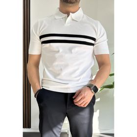 Edwox EDW236 Açık Yaka Çizgli Siyah Beyaz Erkek T-shirt