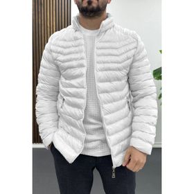 Edwox EDW435 Slim Fit Kapüşonlu Şişme Beyaz Erkek Mont