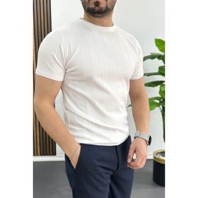 Edwox EDW456 Beyaz Bisiklet Yaka Çizgili Erkek Tişört