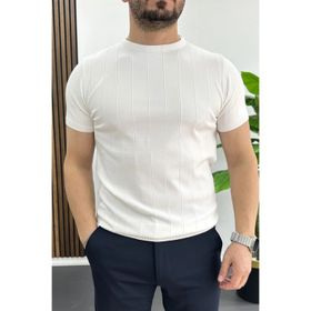 Edwox EDW456 Beyaz Bisiklet Yaka Çizgili Erkek Tişört