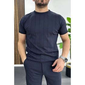 Edwox EDW456 Lacivert Bisiklet Yaka Çizgili Erkek Tişört